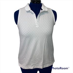 Montego Polka Dot White Sleeveless Collared  Shirt Golf Tennis Walking Size XL